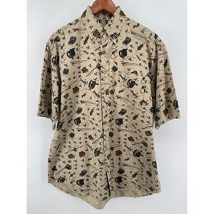 Bimini Bay Shirt Mens Large Tan Fly Fishing  100% Cotton Camp Short Sleeve Vacay